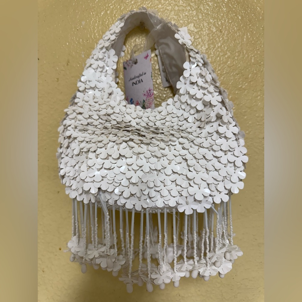White Flowers Beaded Bag Purse Viral TikTok
